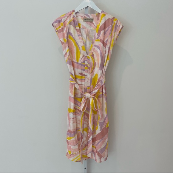 EMILIO PUCCI PINK YELLOW COTTON DRESS MODEL 1EWG10 SIZE IT 40 / US 6 NWOTS! - Picture 6 of 17